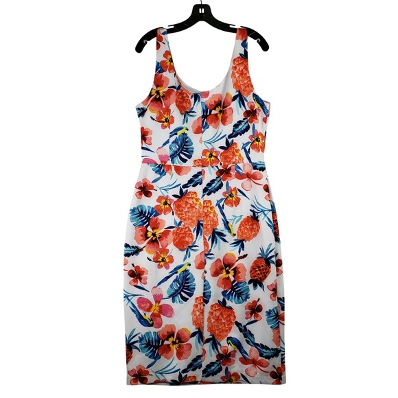 Betsey Johnson Dresses & Skirts - Betsey Johnson Tropical Pineapple Sheath Dress Womens 14 White Floral Summer Mod